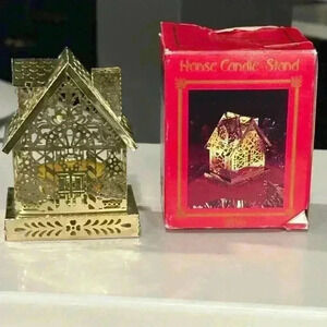 NIB Vintage brass Christmas Honse Candle stand